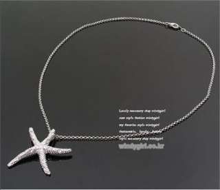 Korean Rhinestone Starfish Silver Color Necklace x97 great gift  