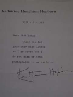 Signed Katharine Hepburn Letter to Fan / Stationery  