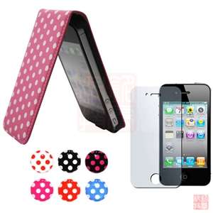   DOT LEATHER FLIP CASE COVER+Screen Protector+Sticker For IPHONE 4S 4G