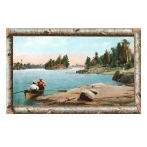  Men Rowing Boat, Birch Frame Giclee Poster Print, 32x24 
