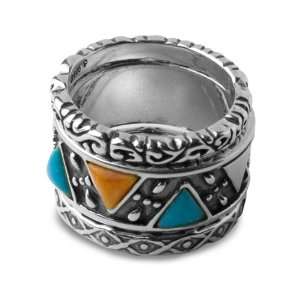   Sterling Silver Turquoise and Orange Spiny Oyster Shell Ring Set
