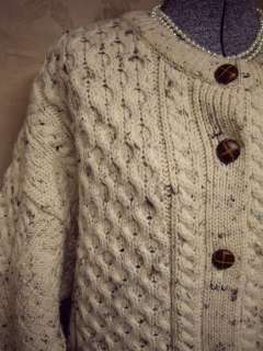 ARAN CRAFTS Irish ARAN Fisherman Cardigan Sweater/Jumper L Oatmeal 