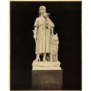  1899 Print Marys Little Lamb Shepherdess Bissen Statue 