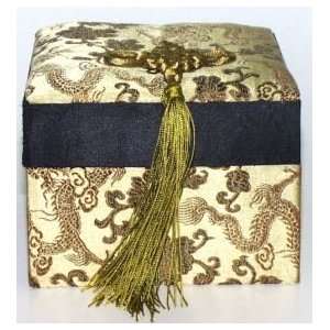  Gold Silk Box with Dragons/Flowers