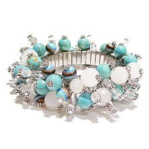 Stretch Cha Cha Bracelet w/ Turquoise, White Chalcedony, , Blue Vein 