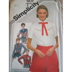 MISSES WESTERN SHIRTS AND TIE SIZE 14 SIMPLICITY SEWING PATTERN #5107