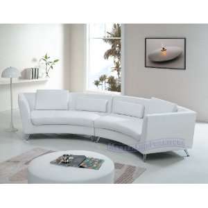   Contemporary Furniture White Leather Long Curved Sofa