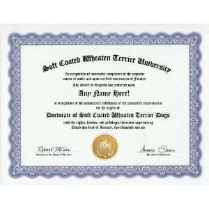  Soft Coated Wheaten Terrier Degree Custom Gag Diploma 