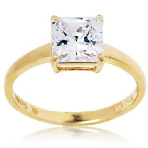   Yellow Gold 3.33 ctw Cubic Zirconia Square Cut Solitaire Ring Jewelry