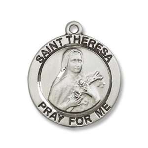 Sterling Silver St. Theresa Medal, The Little, Flower, Pendant with 18 