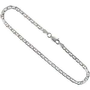 Sterling Silver Italian Flat Mariner Link Necklace Chain 3mm (1/8 inch 