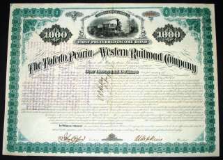 1880 The Toledo, Peoria and Western Railroad Company First Preferred 