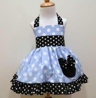 Girls Custom Boutique Minnie Mouse Blue And Black And White Polka Dot 