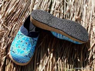 Bright Blue & White Hmong Embroidered Clogs Shoes  