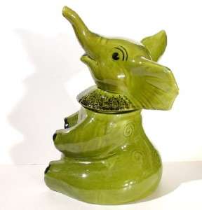 Vintage Figural ELEPHANT Cookie Jar Avocado Green  