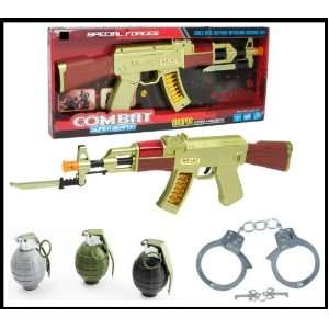  19 GOLD Long battery operated toy AK 47 with machine gun 