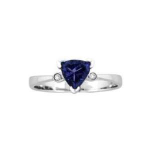   14k White Gold Trillion Tanzanite and Diamond Ring 0.50 CT TW Jewelry