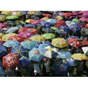 School Children Hold Up their Umbrellas after Taking Part in Umbrellas 