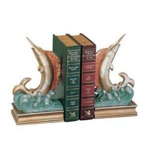  Resin Bookends with Marlin Accent   Antique Gold Finish 