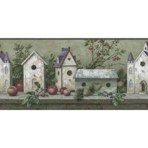   Border in Sage Rustic Birdhouse Wall Border in Sage 