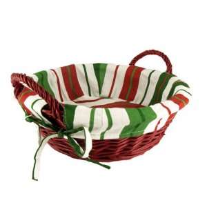   12 Festive Striped Round Red Wicker Christmas Basket