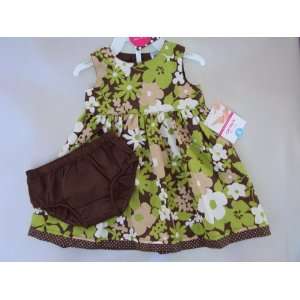 Carters Girls 2 piece Sleeveless Cotton Dress Set Green/Brown Floral 