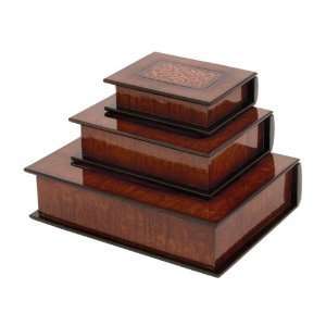  Set of Three Wood Book Decorative Boxes