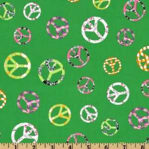 44 Wide Save The World Peace Signs Green Fabric By The 